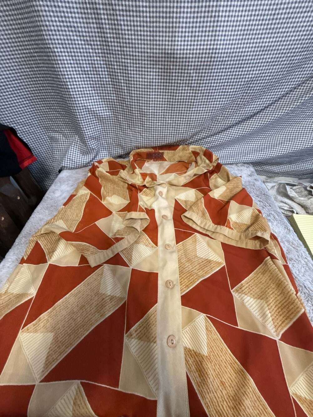 Prestige Geometric Print Button-Up Dress - Orange & Beige - Size L